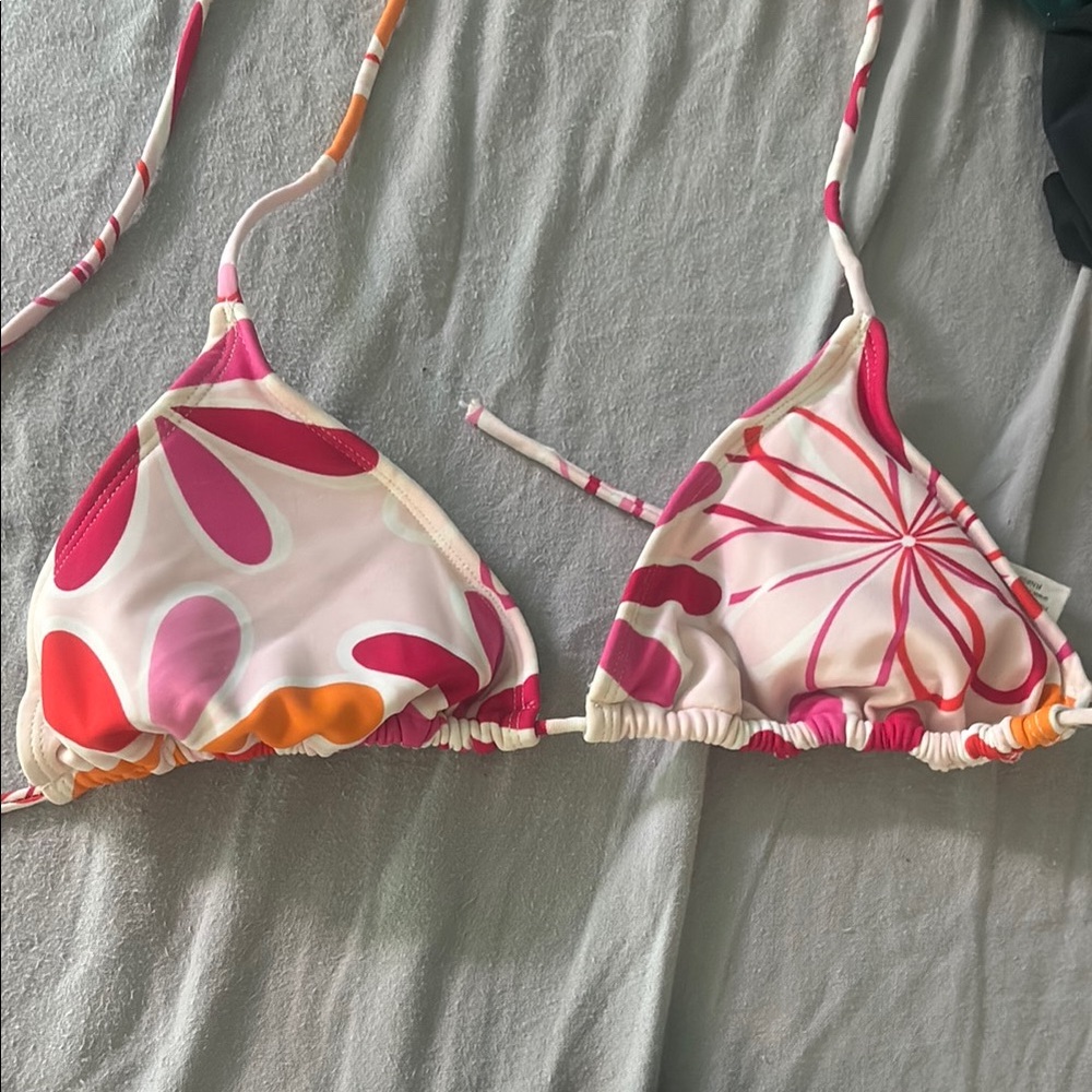 Pink and Orange Floral Bikini Top
